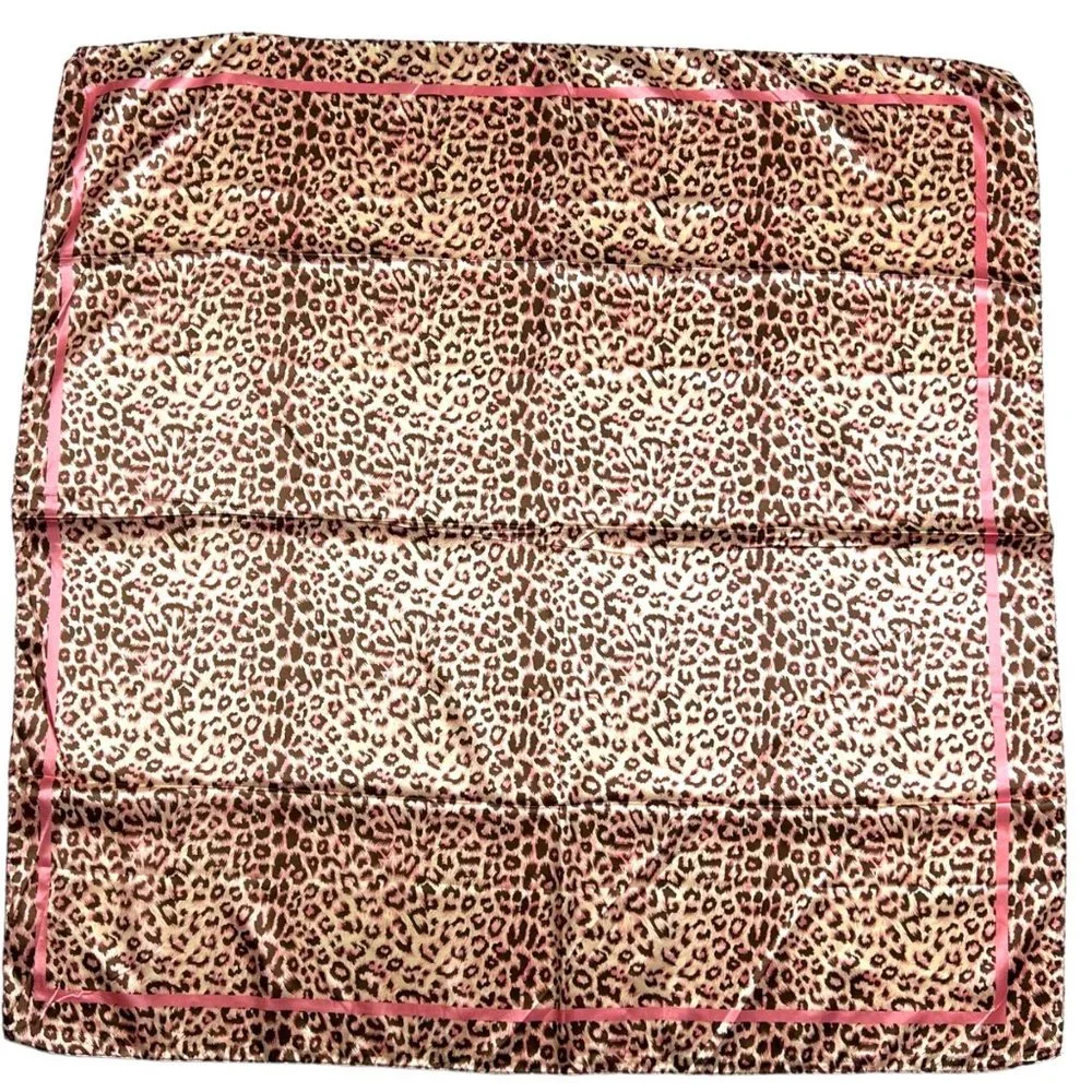 NEW Brown Pink Leopard Animal Printed Square Silky Scarf Wrap